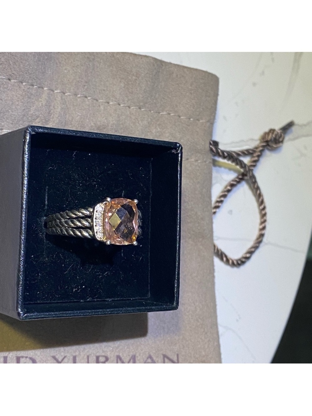 David Yurman Morganite and diamond petite Wheaton ring size 8.5 - Picture 4 of 11